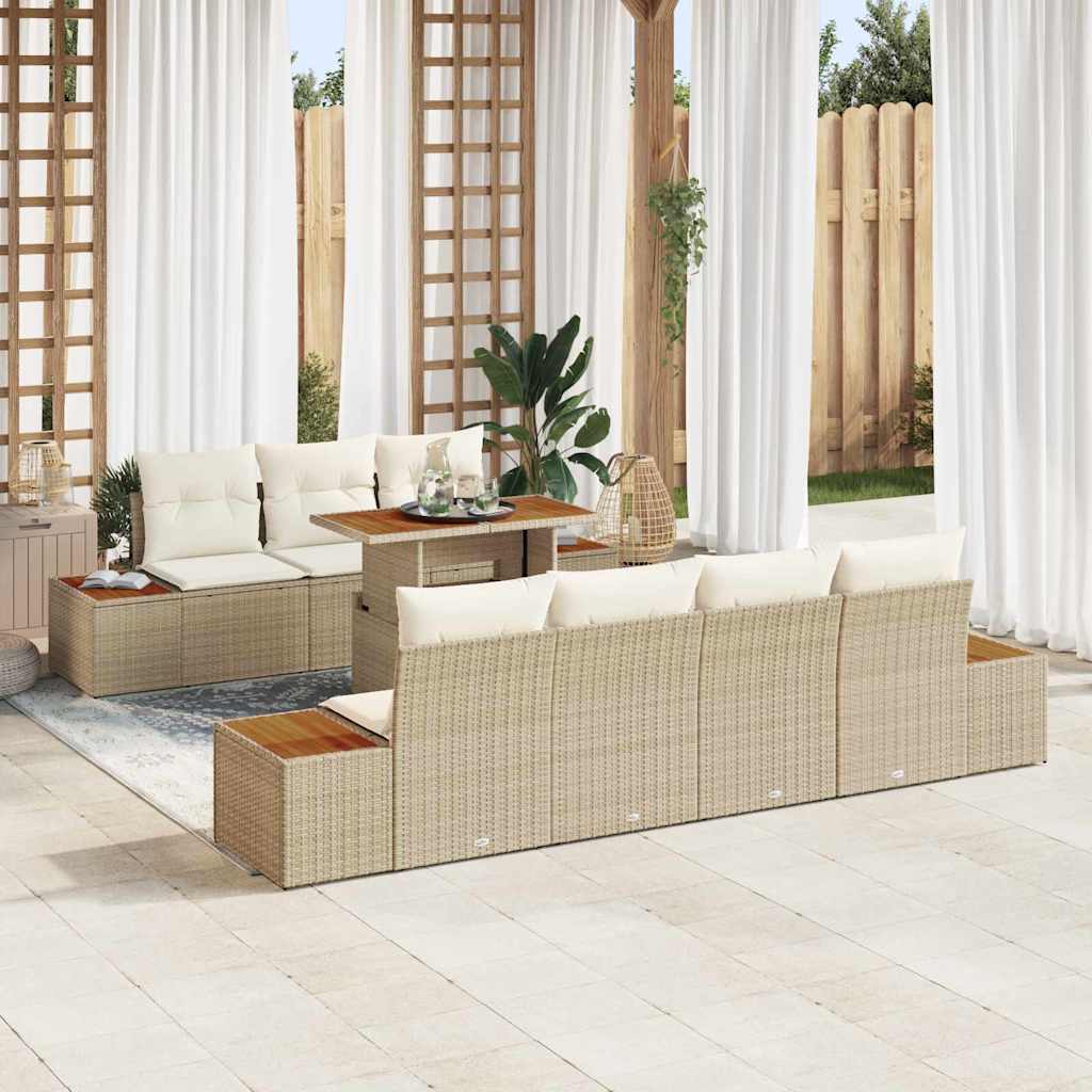 vidaXL Conjunto de sofá de jardín 8 uds. Beige Poliratán