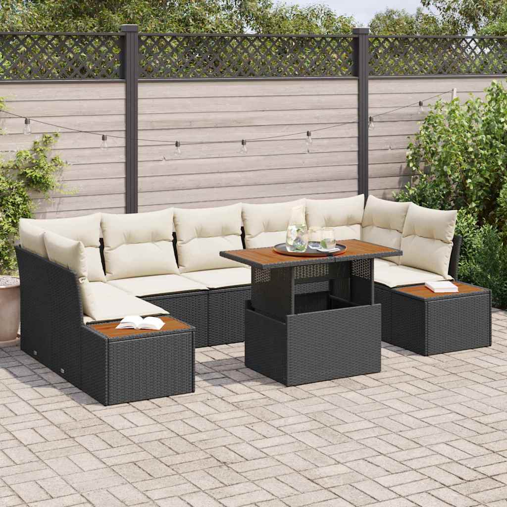 vidaXL Conjunto de sofás de jardín 8 uds. Negro y Beige