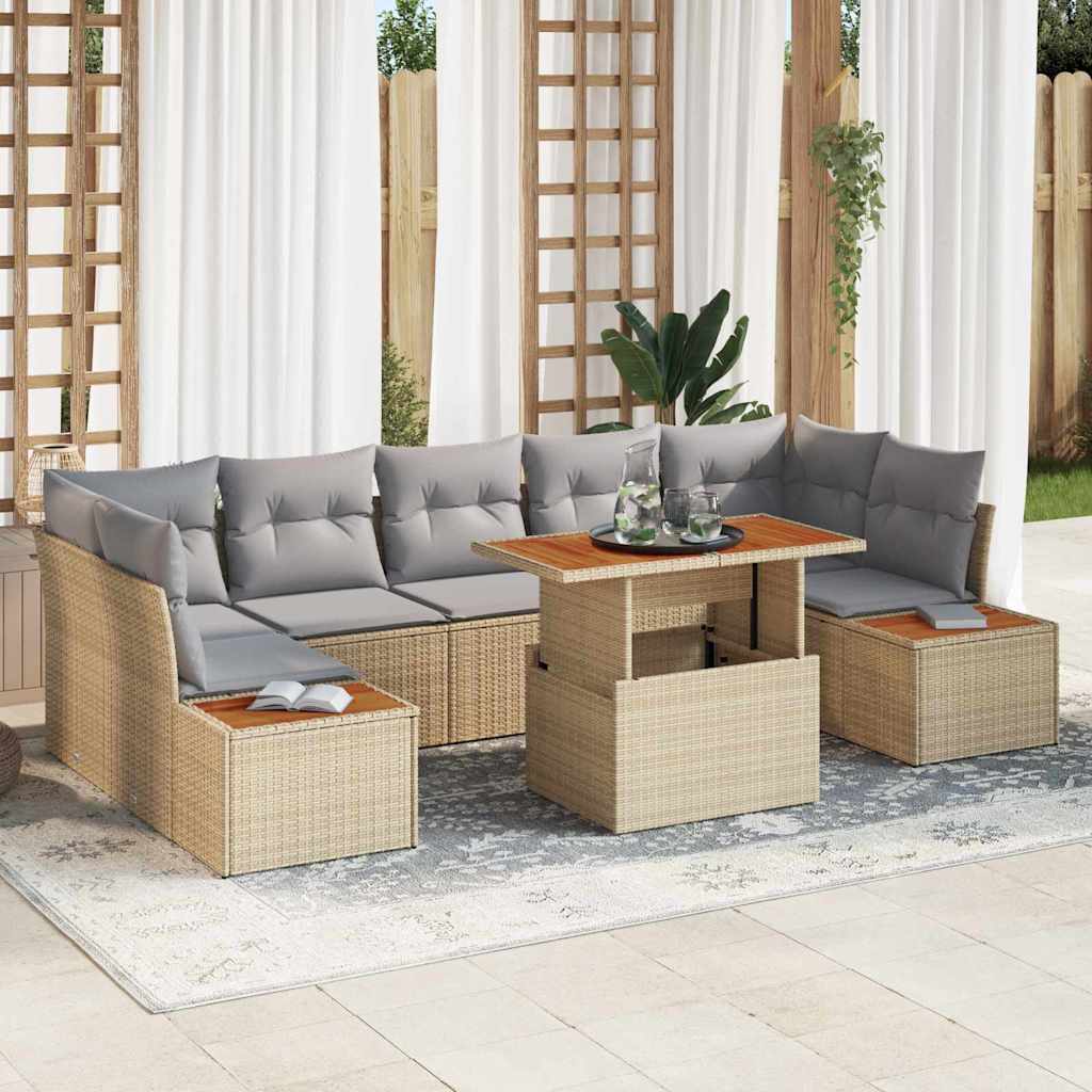 vidaXL Conjunto de sofás de jardín 8 uds. Beige y gris