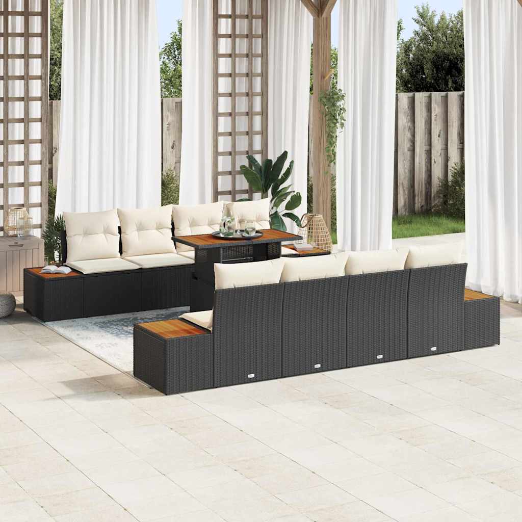 vidaXL Conjunto de sofás de jardín 9 uds. Negro ratán sintético