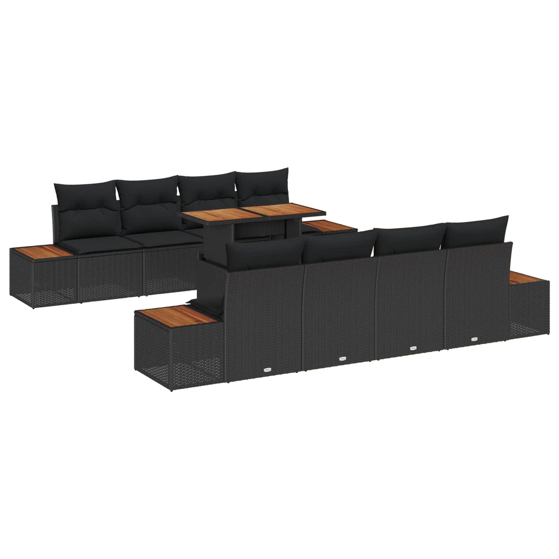 vidaXL Conjunto de sofás de jardín 9 uds. Negro ratán sintético