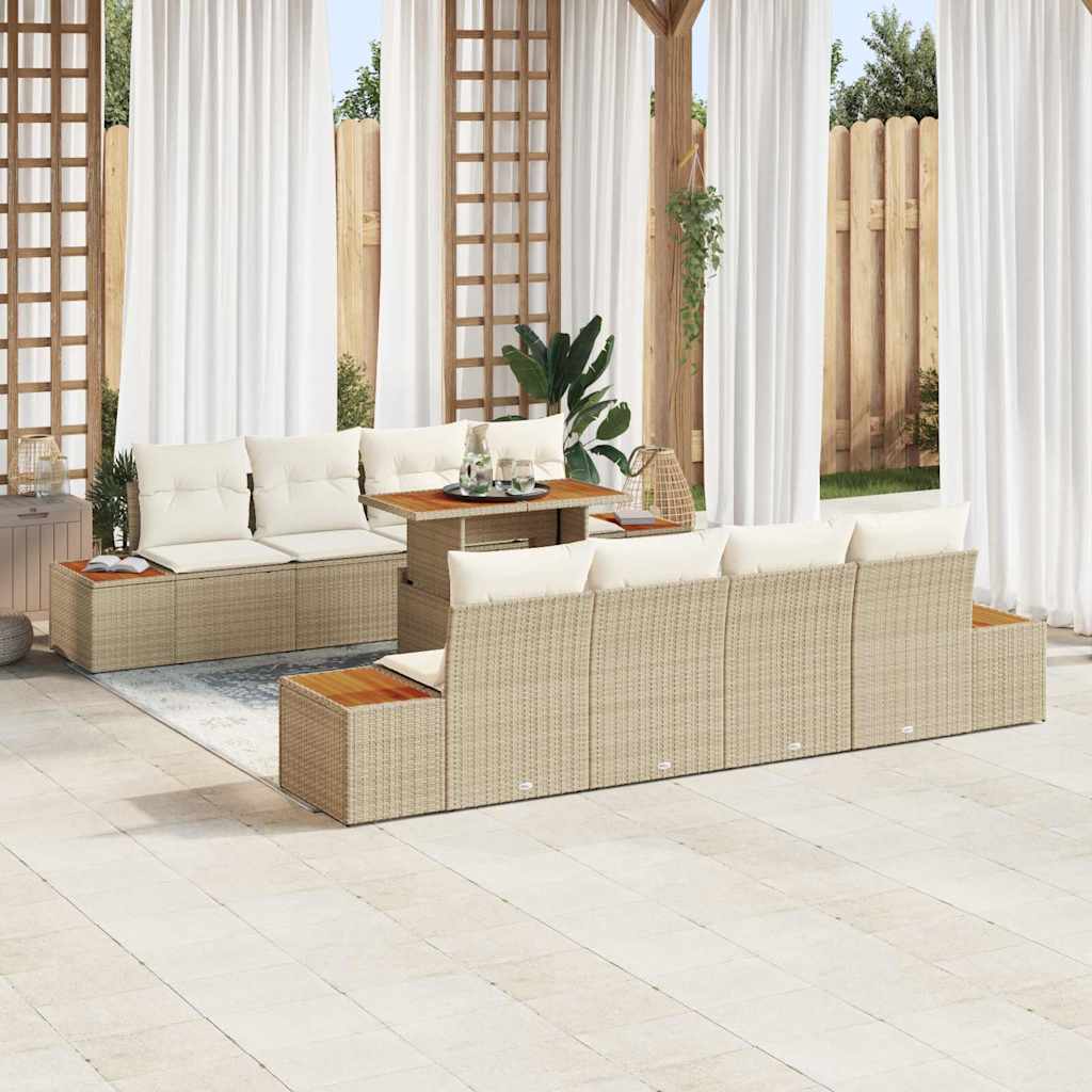 vidaXL Conjunto de sofás de jardín 9 uds. Beige ratán sintético