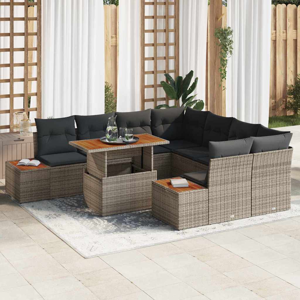 vidaXL Conjunto de sofás de jardín 9 uds. Gris ratán sintético