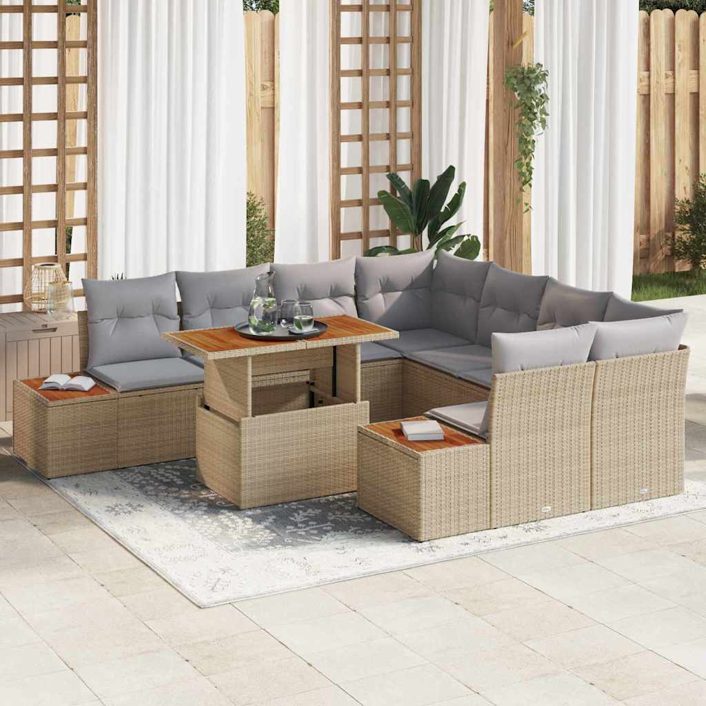 vidaXL Conjunto de sofás de jardín 9 uds. Beige ratán sintético