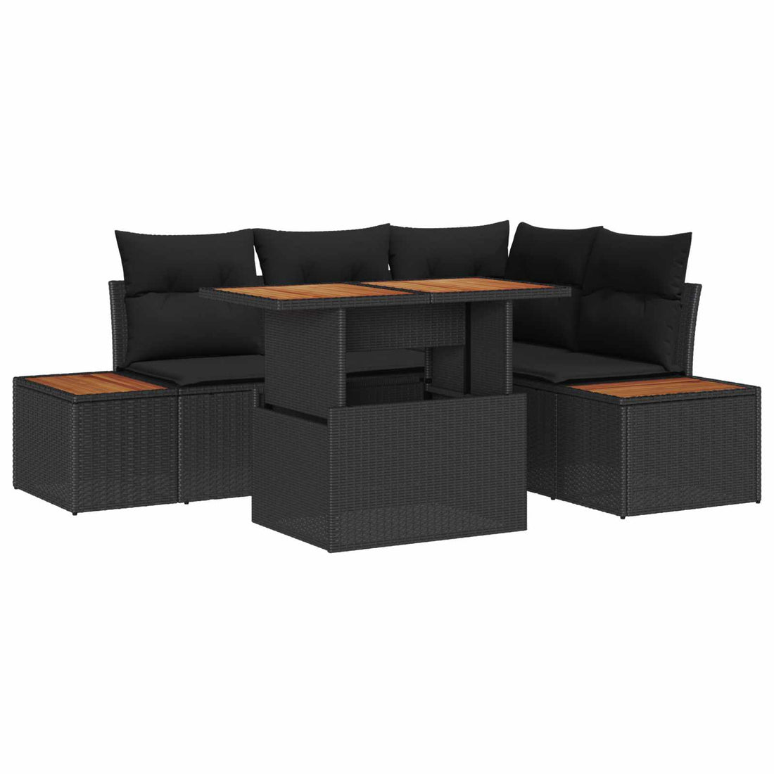 vidaXL Conjunto de sofás de jardín 5 uds. Negro y Marrón