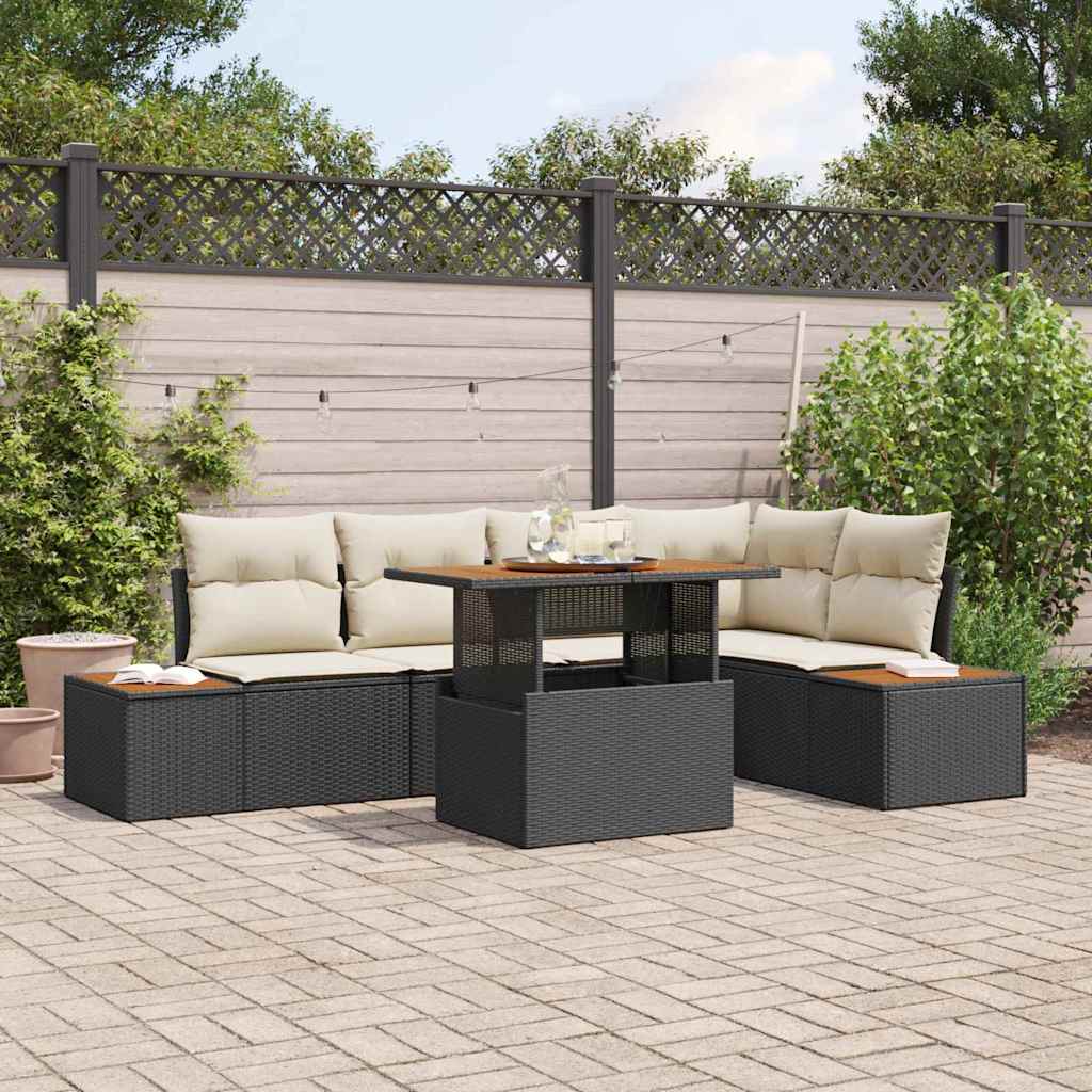 vidaXL Conjunto de sofás de jardín 6 uds. Negro ratán sintético