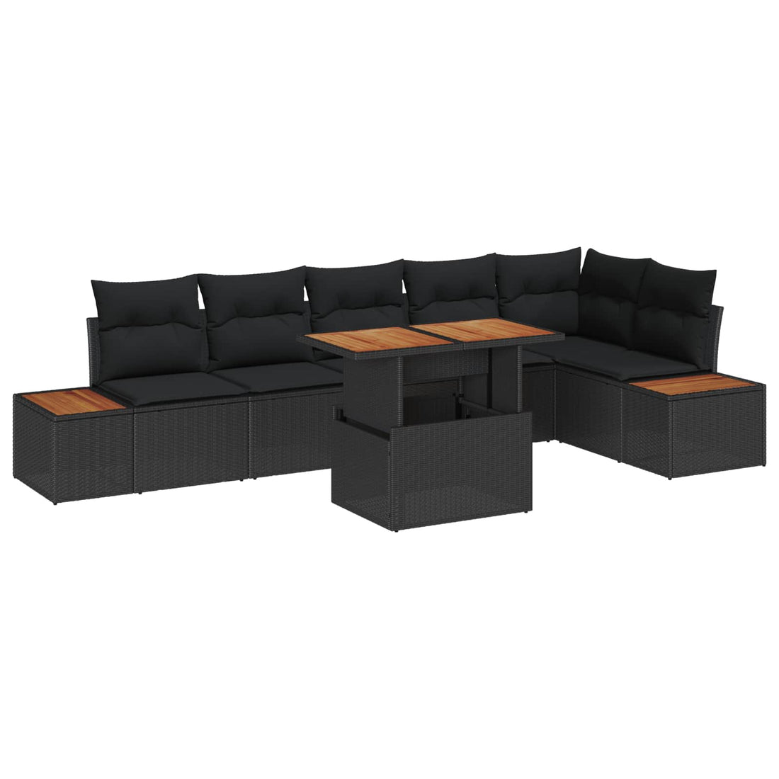 vidaXL Conjunto de sofás de jardín 7 uds. Negro ratán sintético