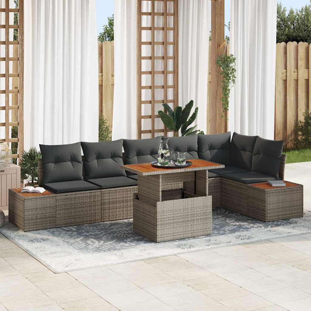 vidaXL Conjunto de sofás de jardín 7 uds. Gris ratán sintético