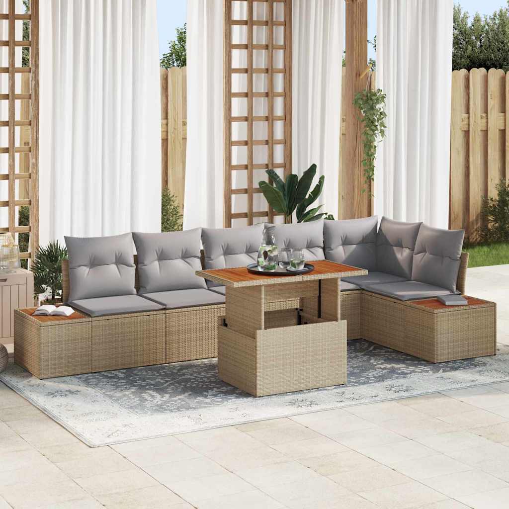 vidaXL Conjunto de sofás de jardín 7 uds. Beige ratán sintético