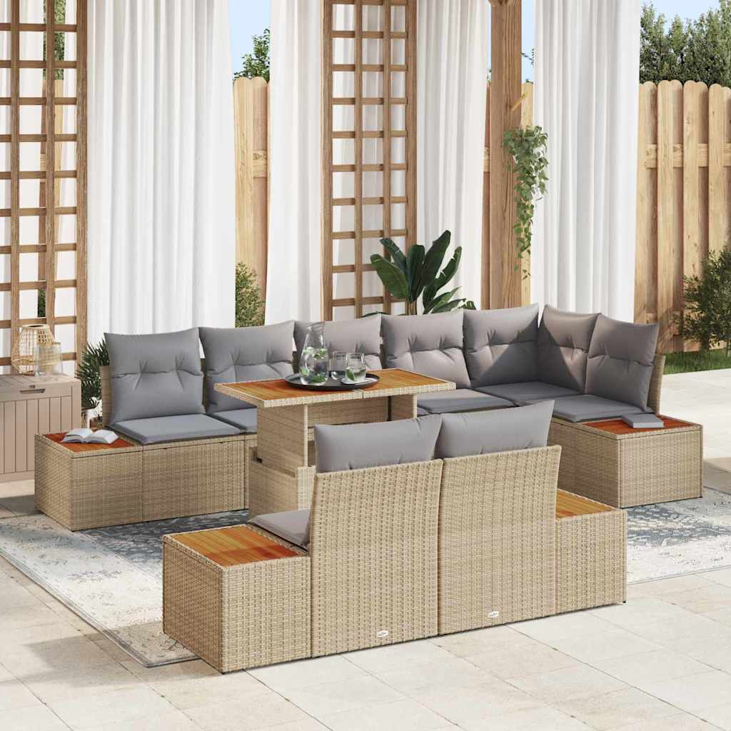 vidaXL Conjunto de sofás de jardín 9 uds. Beige y gris