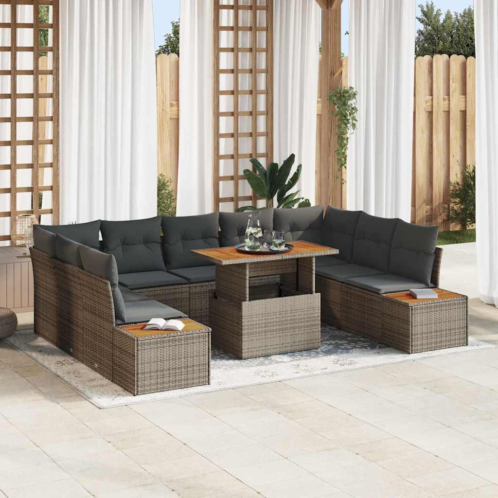 vidaXL Conjunto de sofás de jardín 10 uds. Gris ratán sintético