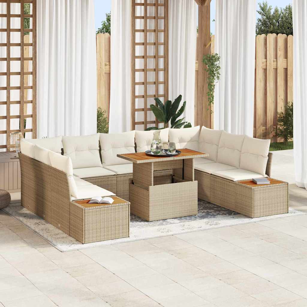 vidaXL Conjunto de sofás de jardín 10 uds. Beige ratán sintético