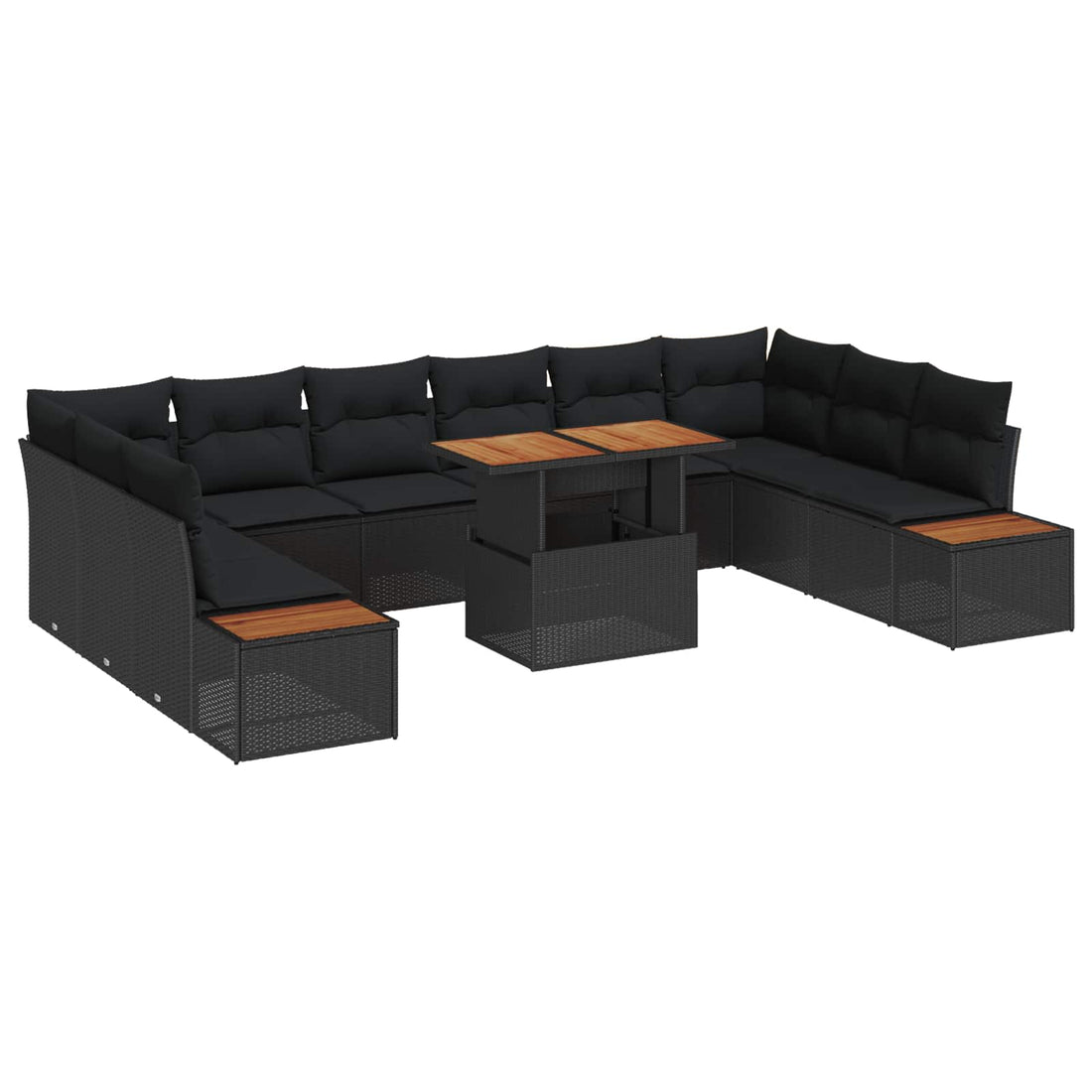 vidaXL Conjunto de sofás de jardín 11 uds. Negro ratán sintético