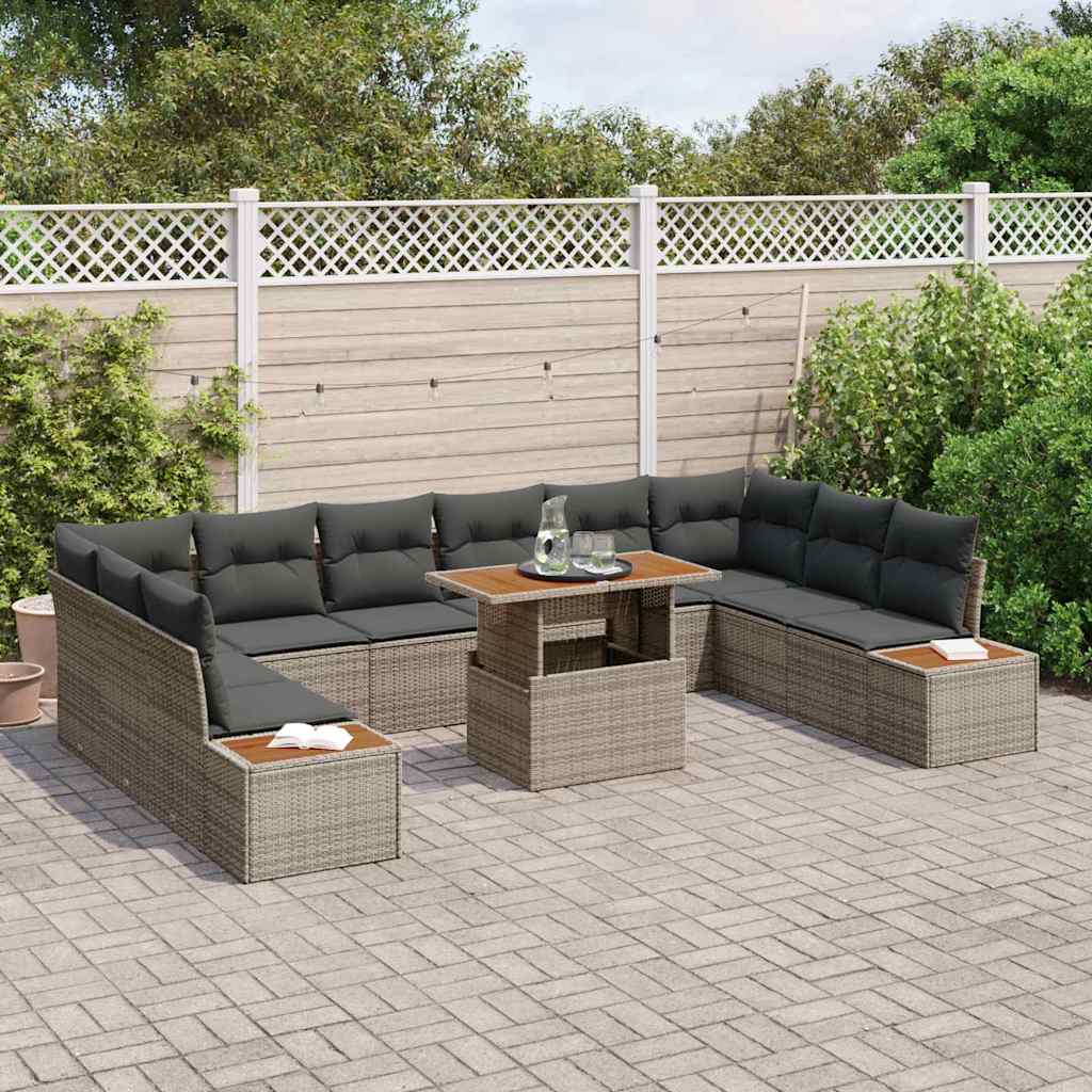 vidaXL Conjunto de sofás de jardín 11 uds. Gris ratán sintético