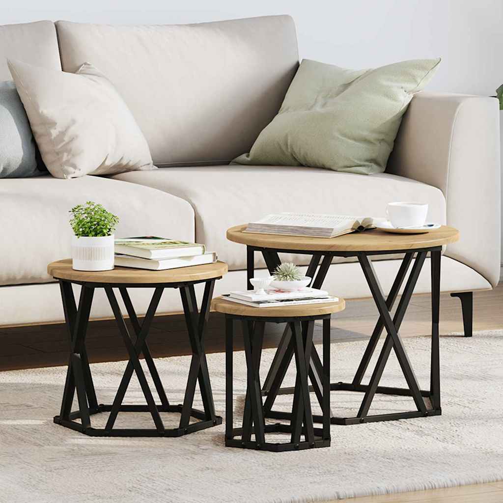 vidaXL Mesa Lateral Nido 3 uds. Roble artisan 53 x 53 x 40 cm