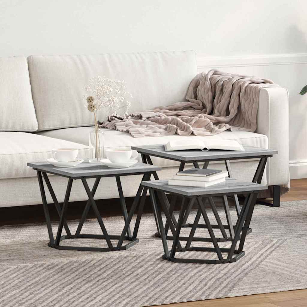 vidaXL Mesa de Café 3 uds. Gris Sonoma 50 x 50 x 40 cm