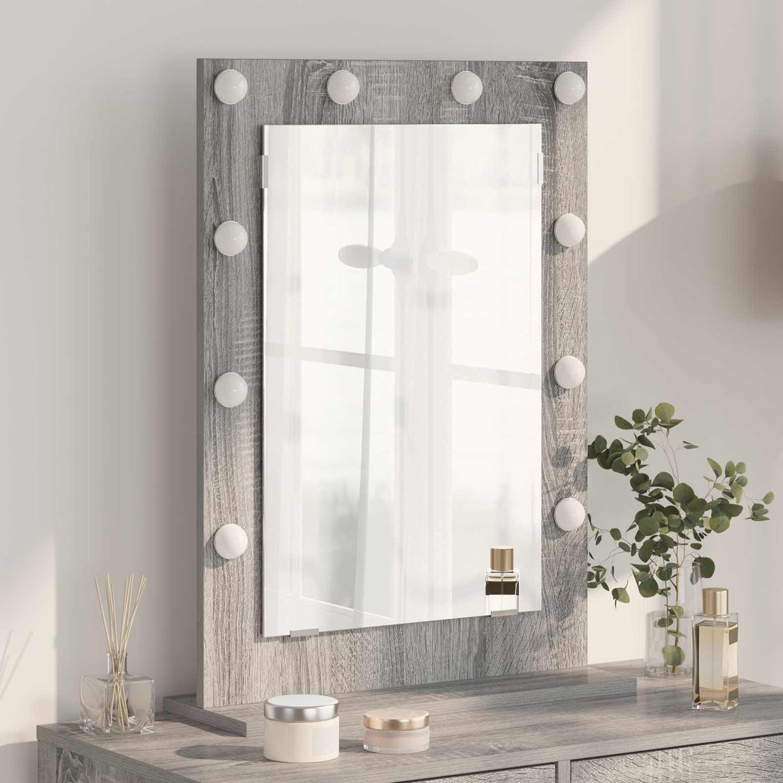 vidaXL Espejo de Tocador Gris Sonoma 70 x 50 x 18 cm Rectangular