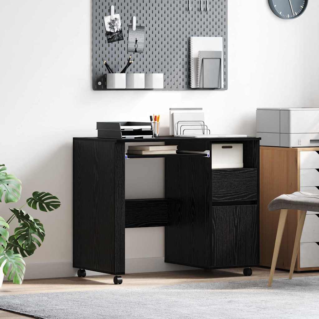 vidaXL Escritorio con Ruedas Roble Negro Madera de ingeniería