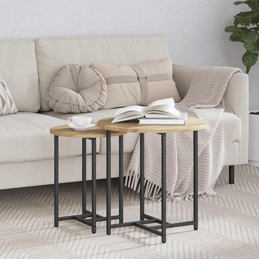 vidaXL Conjunto de mesas auxiliares 2 uds. Roble Artisan y Negro