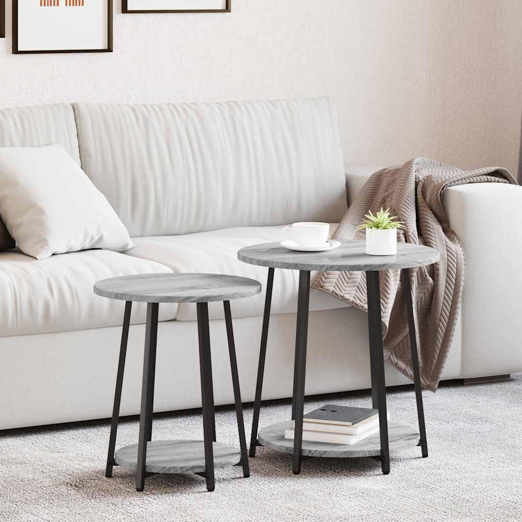 vidaXL Conjunto de mesas auxiliares 2 uds. Sonoma Gris y Negro