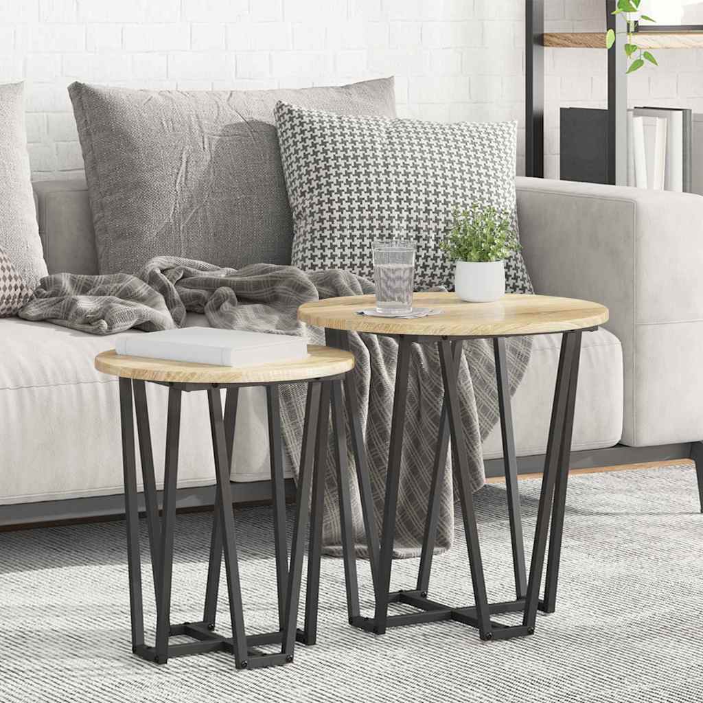 vidaXL Conjunto de mesas auxiliares 2 uds. Roble Sonoma y Negro