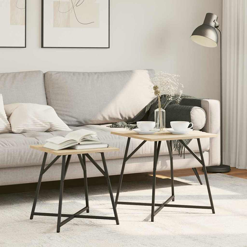 vidaXL Conjunto de mesas auxiliares 2 uds. Roble Sonoma y Negro