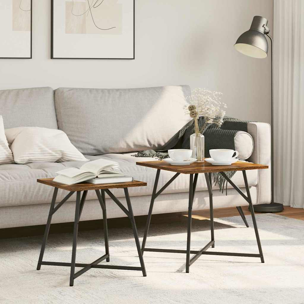 vidaXL Conjunto de mesas auxiliares 2 uds. Roble Ahumado y Negro