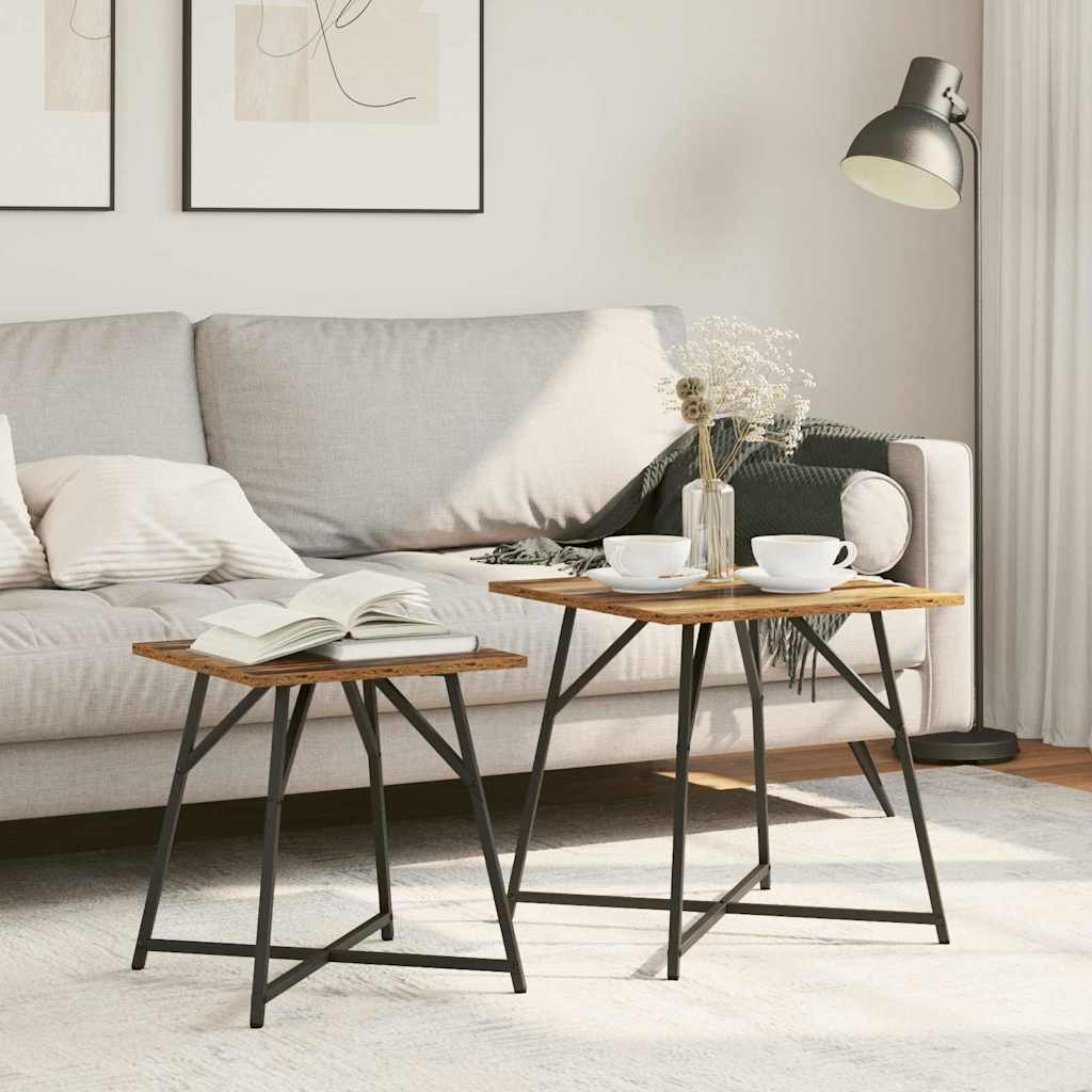 vidaXL Conjunto de mesas auxiliares 2 uds. Madera envejecida y negra