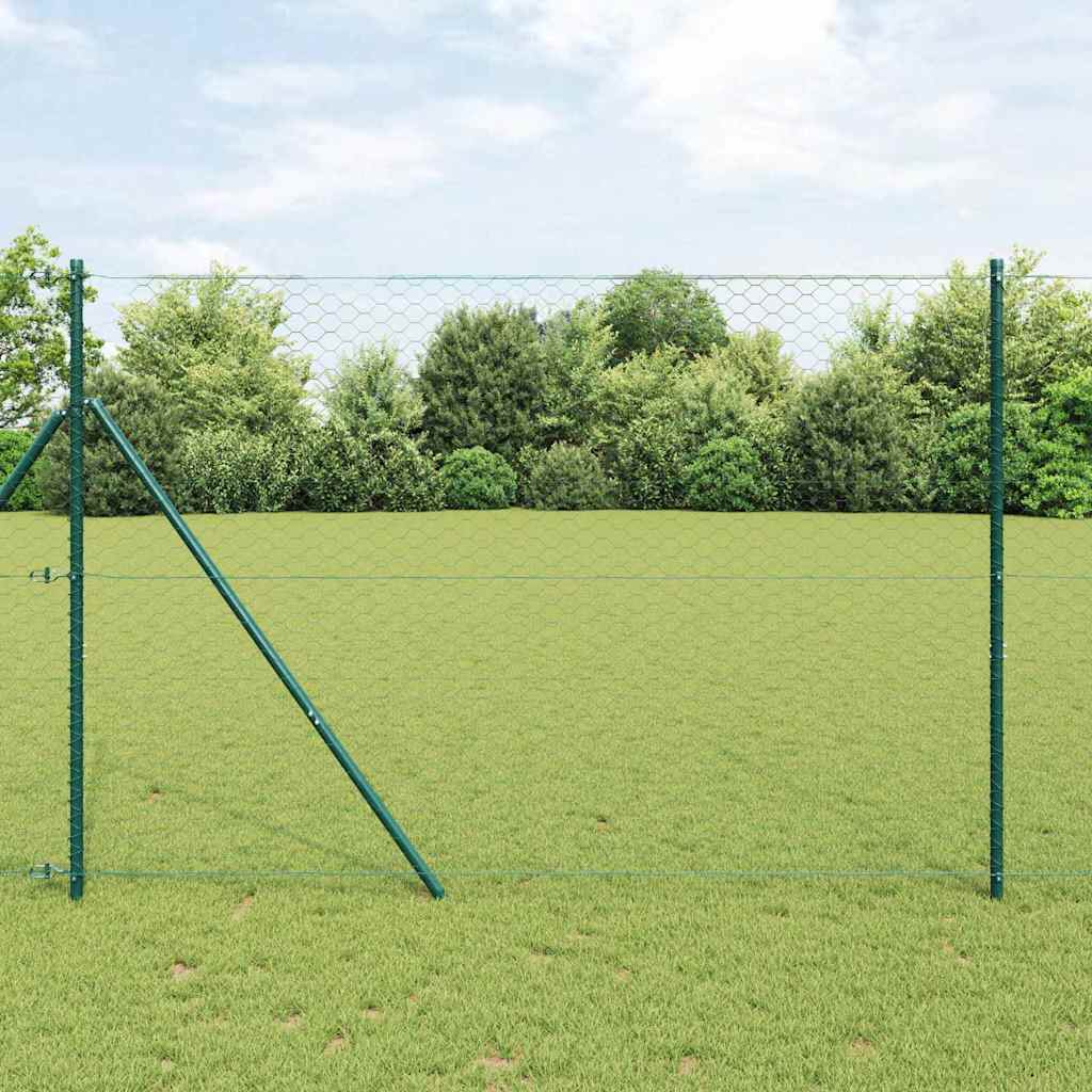 vidaXL Fijación de suelo hexagonal para valla 25 x 1,6 m Verde Malla