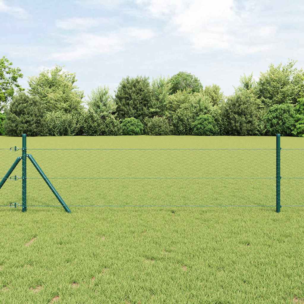 vidaXL Fijación de suelo hexagonal para valla 50 x 0,8 m Verde Malla