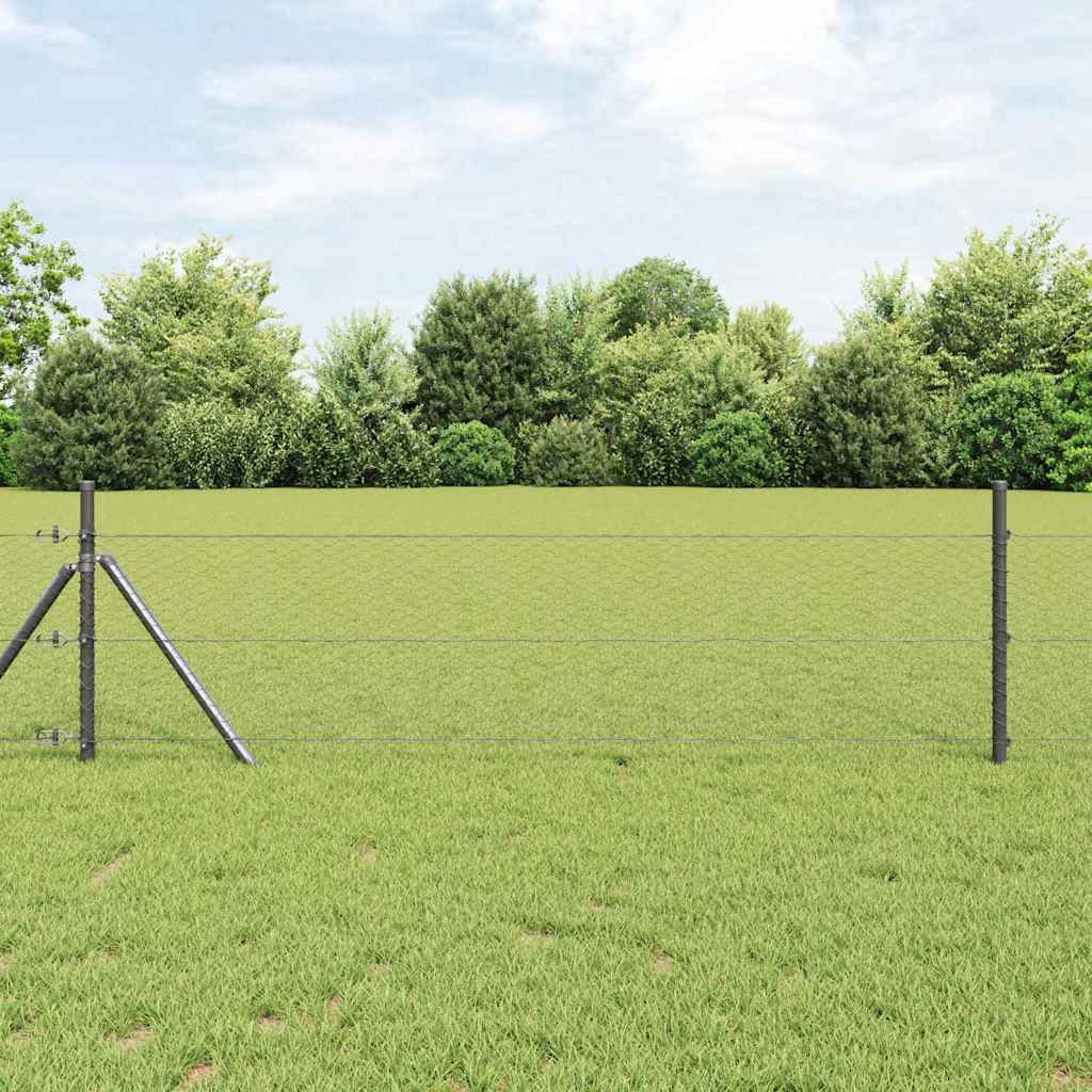 vidaXL Fijación de suelo hexagonal para valla 10 x 0,8 m Gris Malla