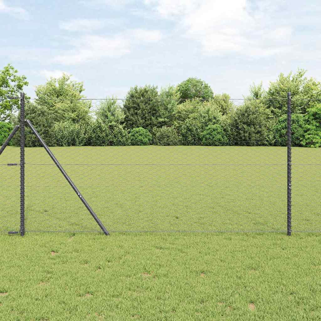 vidaXL Fijación de suelo hexagonal para valla 10 x 1,4 m Gris Malla