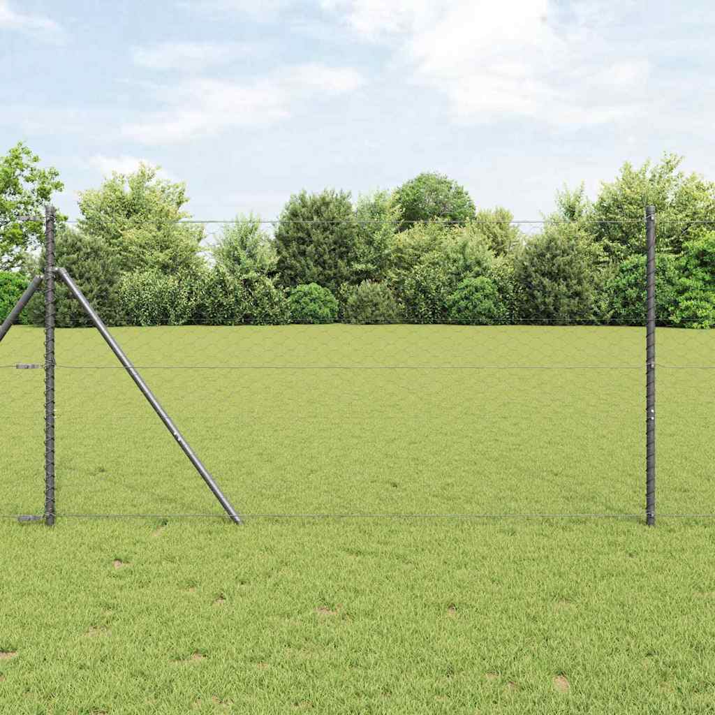 vidaXL Fijación de suelo hexagonal para valla 10 x 1,4 m Gris Malla