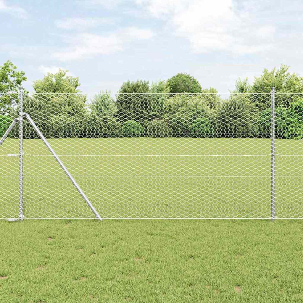 vidaXL Fijación de suelo hexagonal para valla 10 x 1 m Plateado Malla