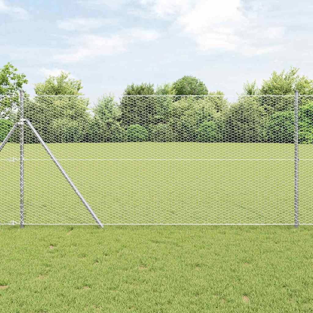 vidaXL Fijación de suelo hexagonal para valla 10 x 1,2 m Plateado