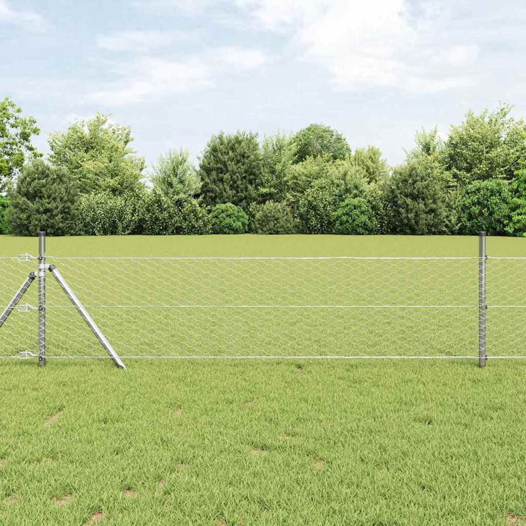 vidaXL Fijación de suelo hexagonal para valla 25 x 0,6 m Plateado