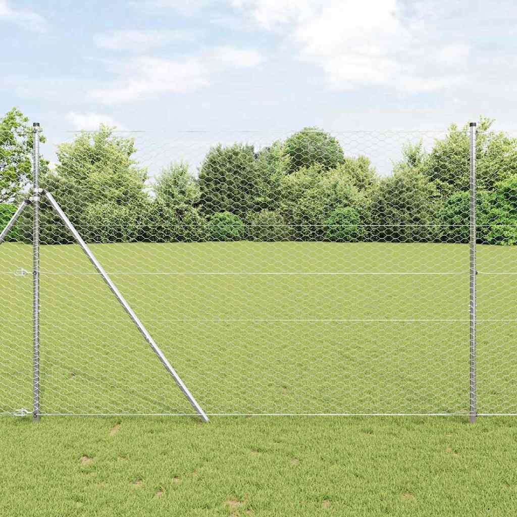 vidaXL Fijación de suelo hexagonal para valla 50 x 1,5 m Plateado