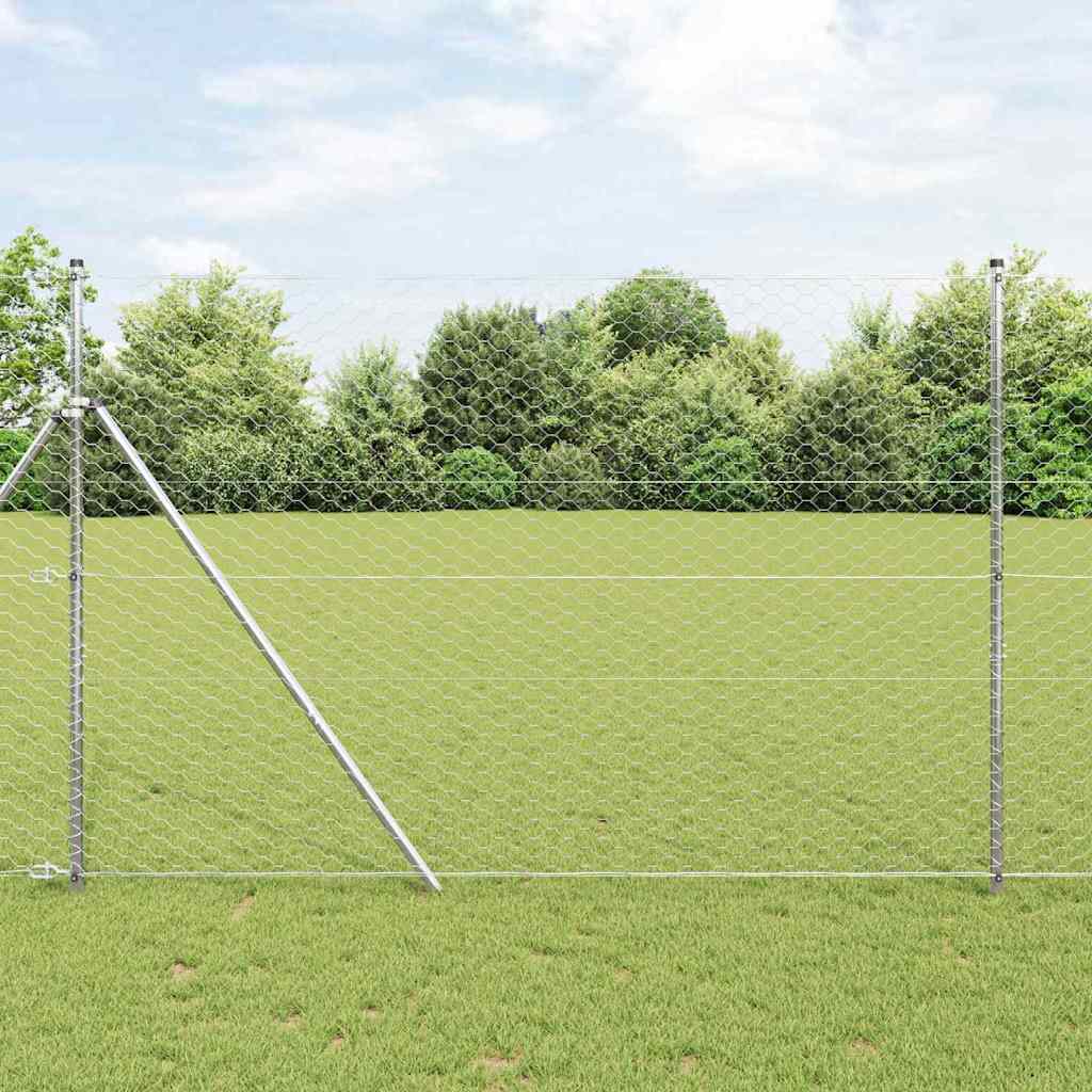 vidaXL Fijación de suelo hexagonal para valla 50 x 1,5 m Plateado