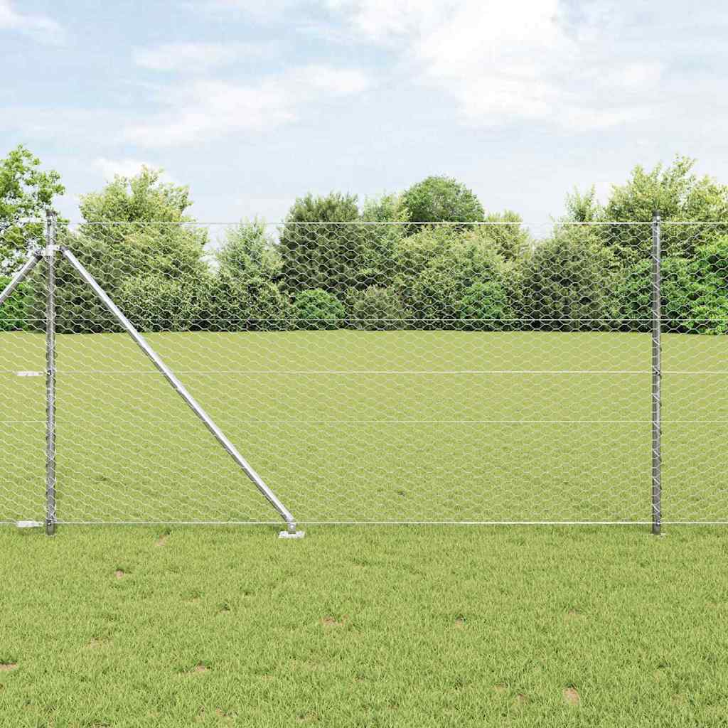 vidaXL Valla hexagonal con poste 25 x 1 m Acero Galvanizado Plateado