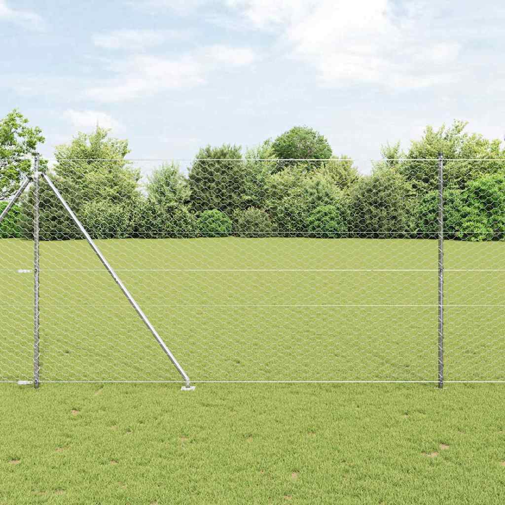 vidaXL Valla hexagonal con poste 25 x 1,5 m Acero Galvanizado Plateado