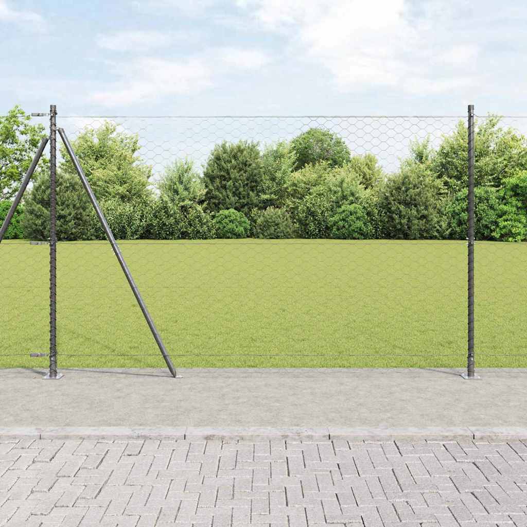 vidaXL Valla hexagonal con base de concreto 10 x 1,5 m Gris Malla