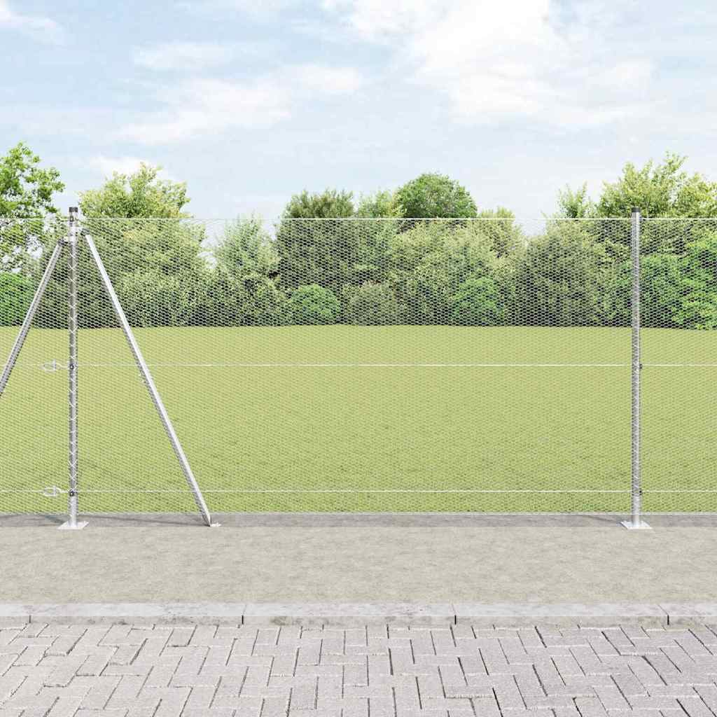 vidaXL Valla hexagonal con base de concreto 10 x 1,2 m Plateado Malla