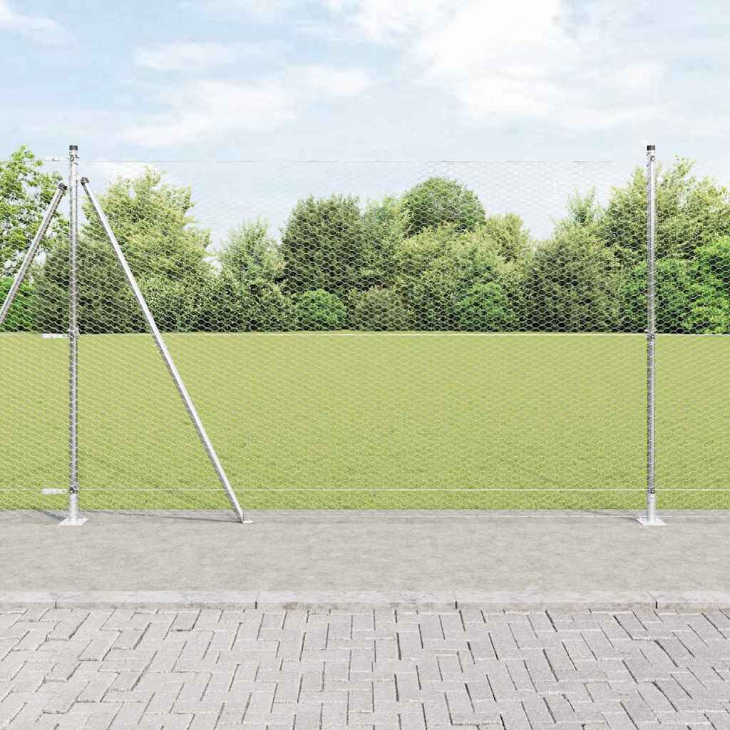 vidaXL Valla hexagonal con base de concreto 10 x 1,4 m Plateado Malla