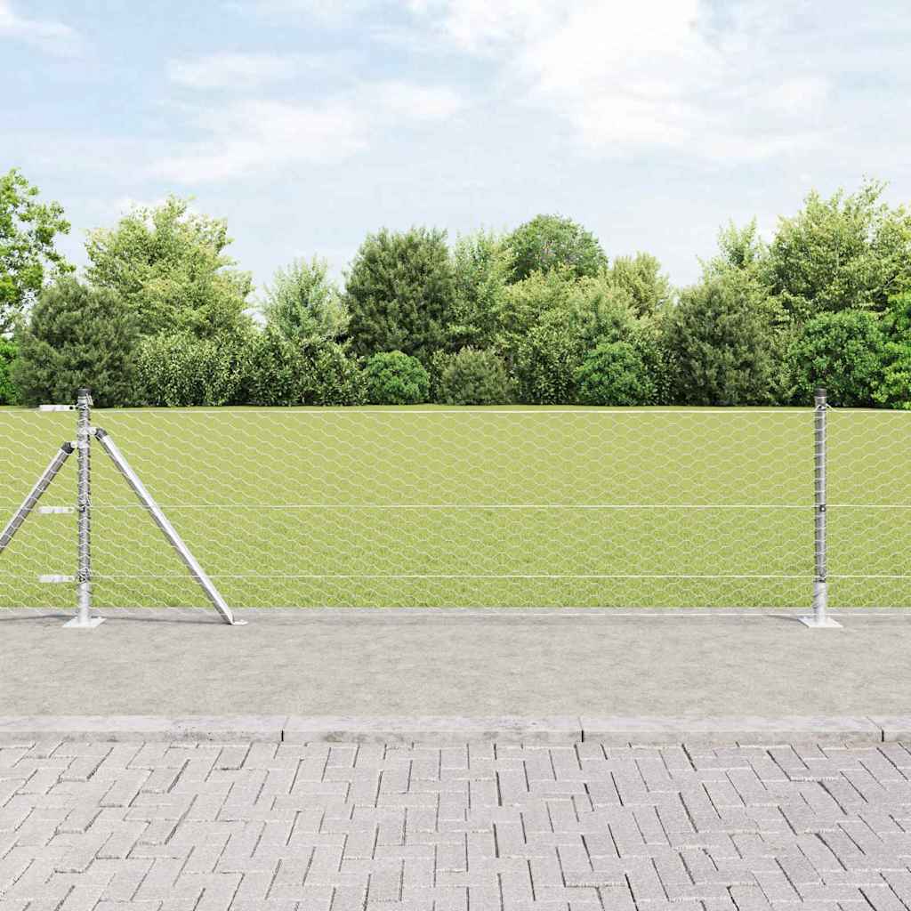 vidaXL Valla hexagonal con base de concreto 25 x 0,5 m Plateado Malla