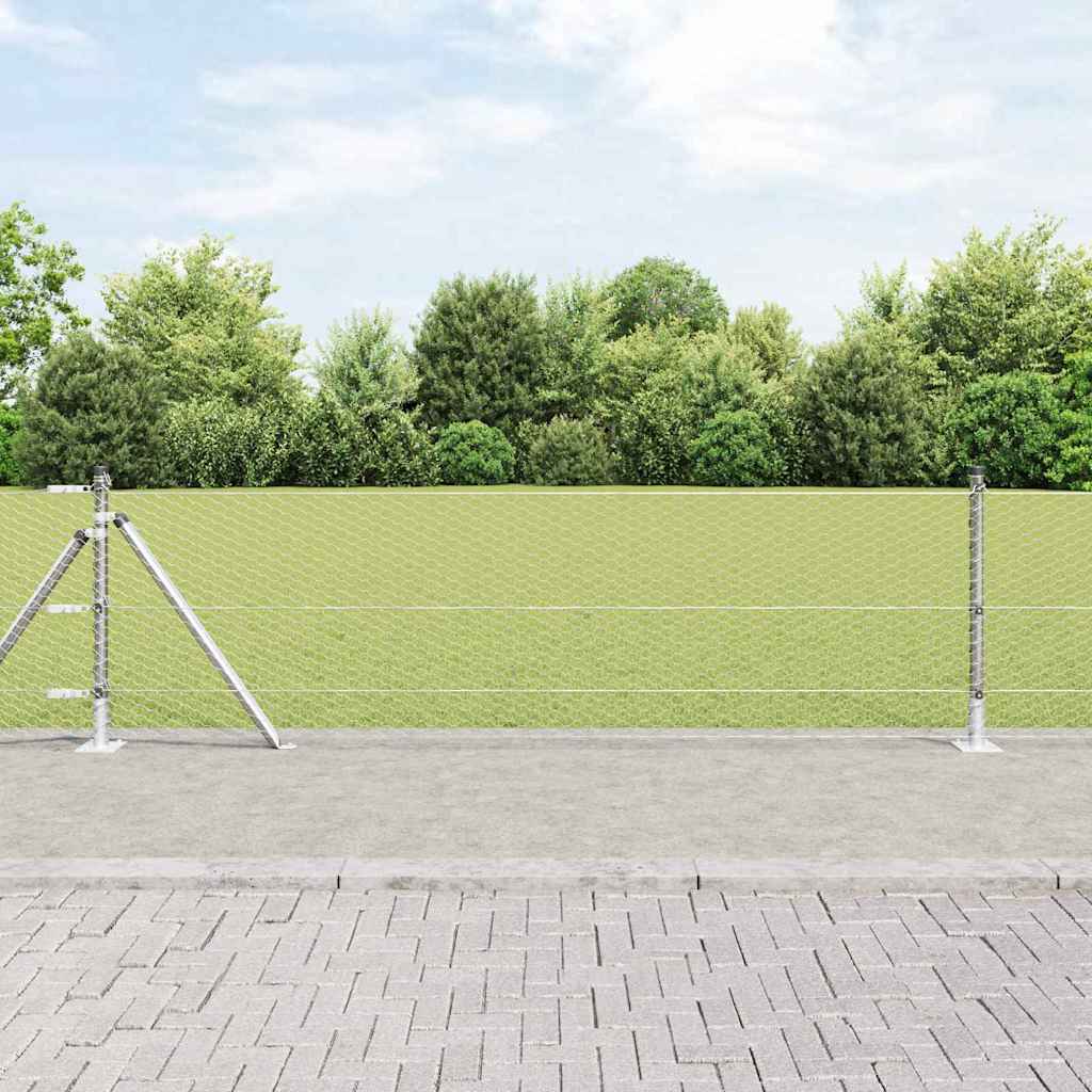 vidaXL Valla hexagonal con base de concreto 25 x 0,6 m Plateado Malla