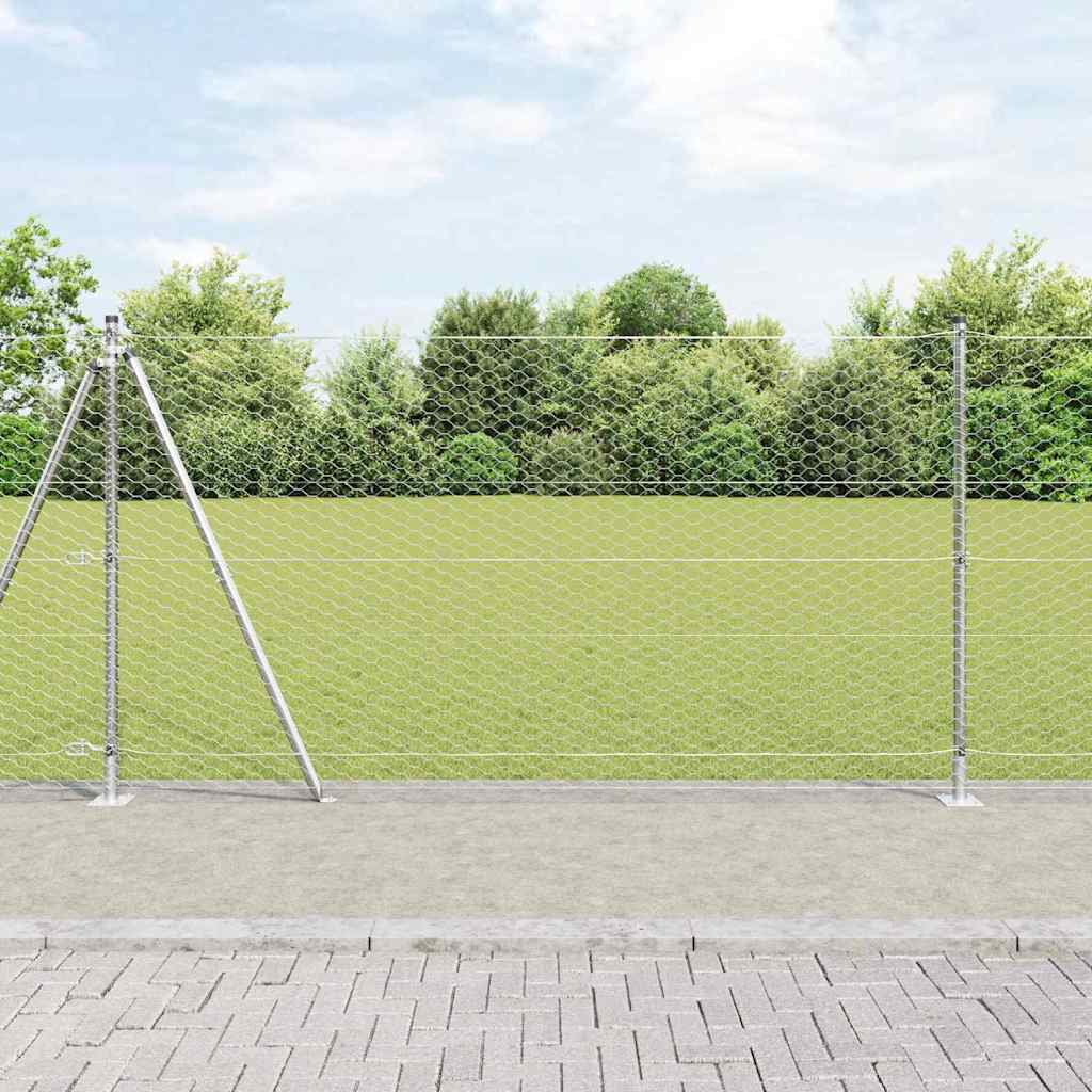 vidaXL Valla hexagonal con base de concreto 25 x 1,2 m Plateado Malla