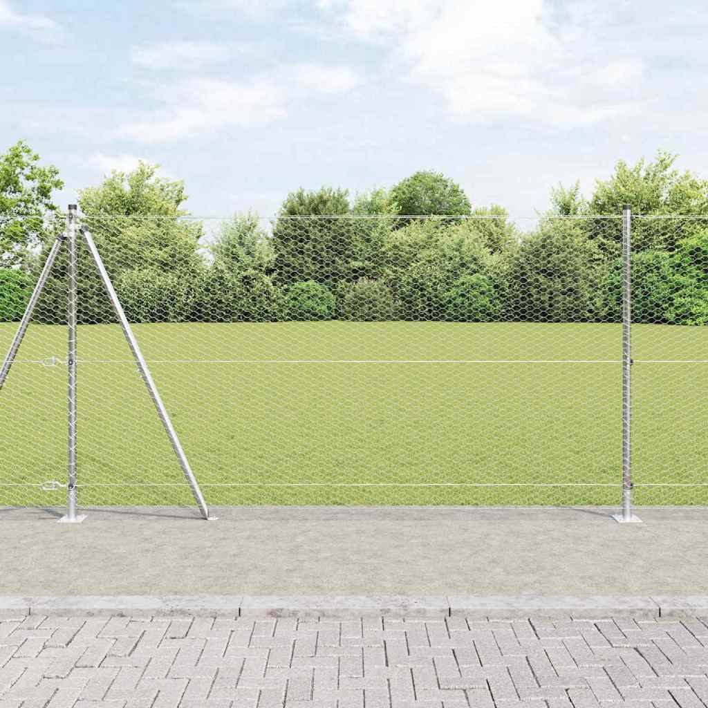 vidaXL Valla hexagonal con base de concreto 50 x 1,2 m Plateado Malla