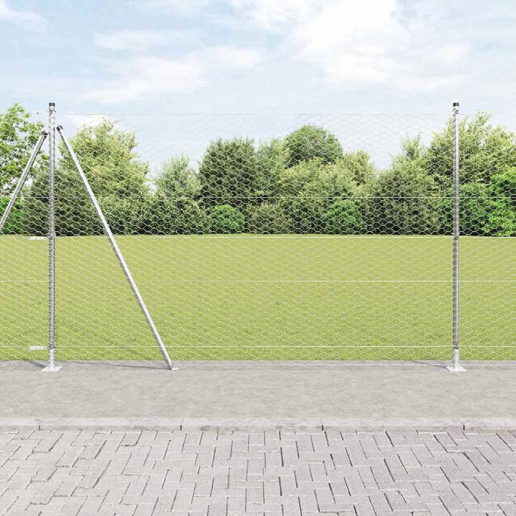vidaXL Valla hexagonal con base de concreto 50 x 1,6 m Plateado Malla