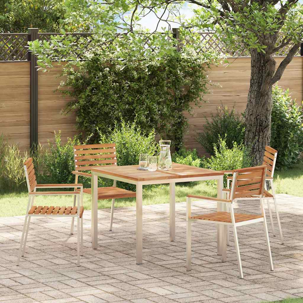 vidaXL Silla de Jardín 4 uds. Madera de Teca Maciza y Acero Inoxidable