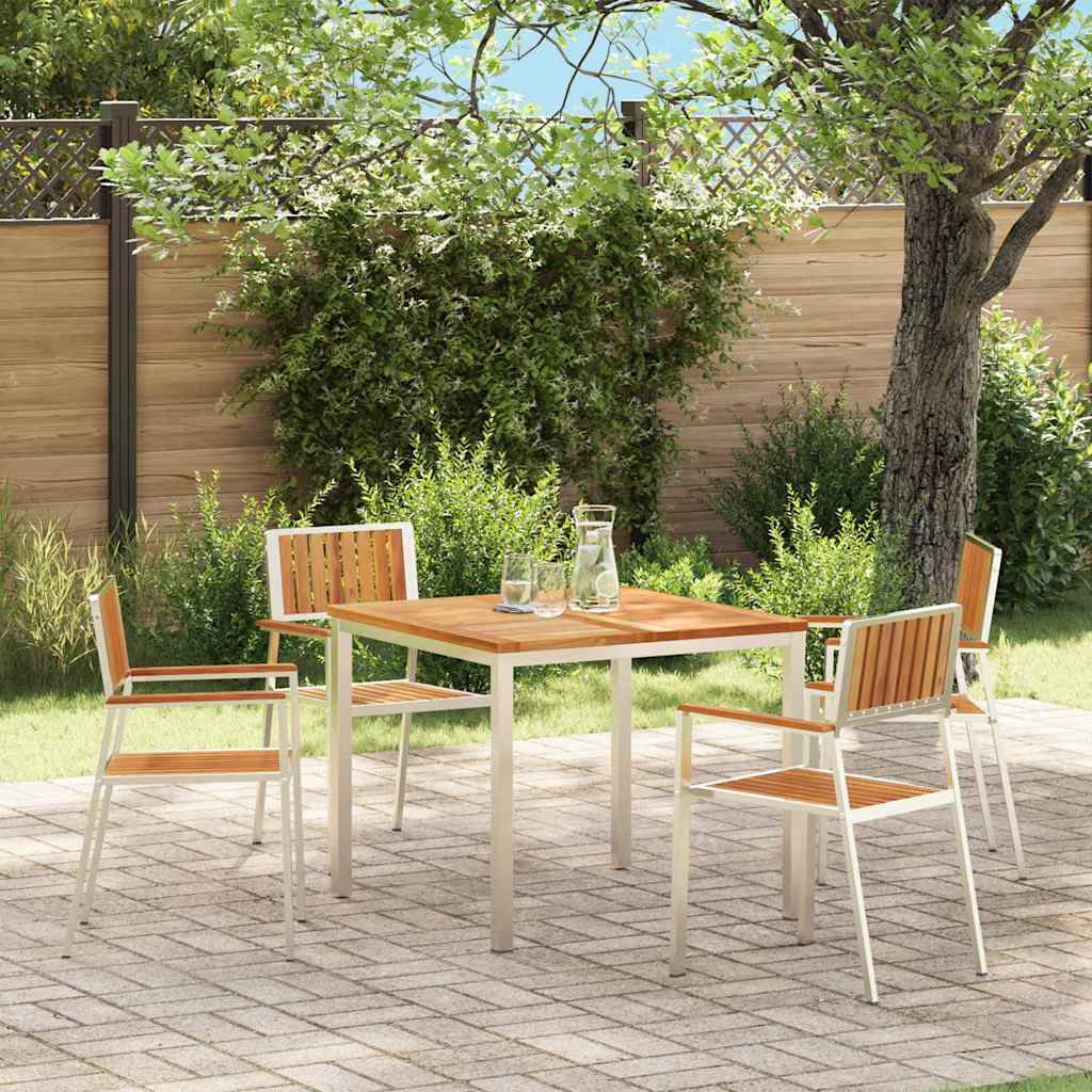 vidaXL Silla de Jardín 4 uds. Madera de teca sólida y acero inoxidable